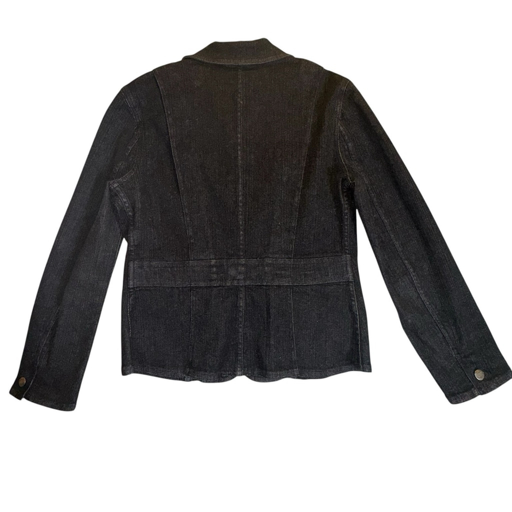 Vtg Ralph Lauren 6 Pocket Skirted Pleat Back Thick Black Denim Jacket Petite M - Picture 2 of 10